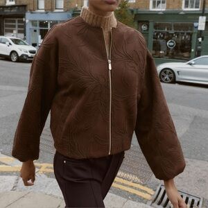 Brown Embroidered Bomber Jacket